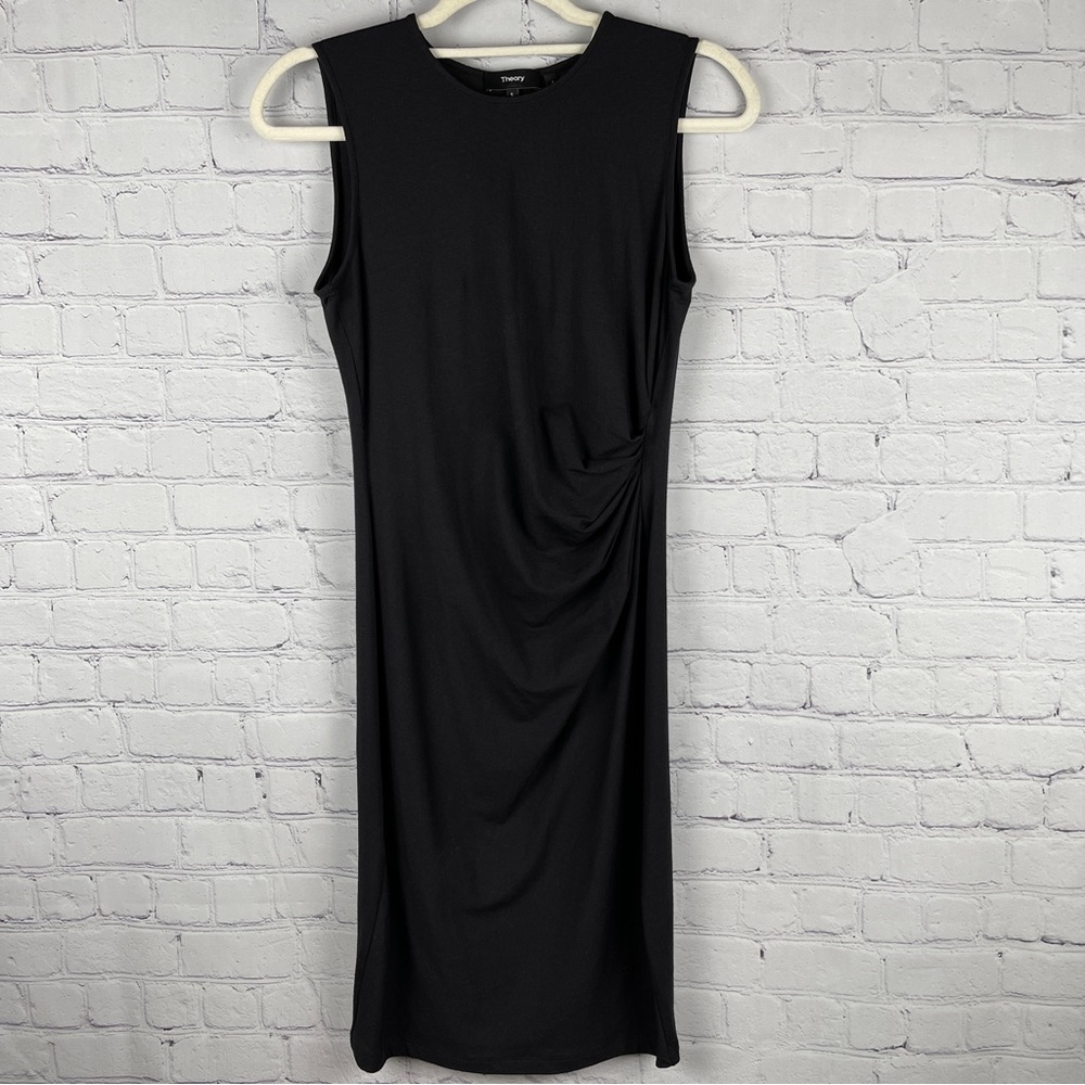 THEORY Jorainna SL2 black stretch cotton midi sheath dress, size S - Picture 3 of 12